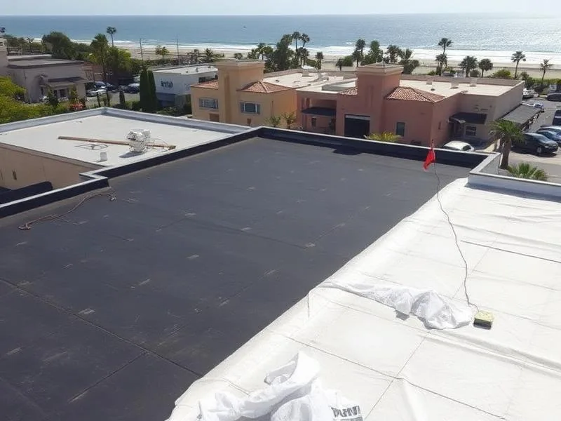 Flat roof repair on a La Jolla coastal commercial building
