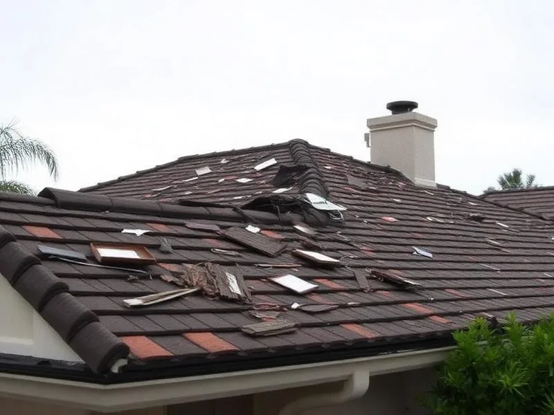 Storm damaged tile roof in San Diego needing emergency roof repair